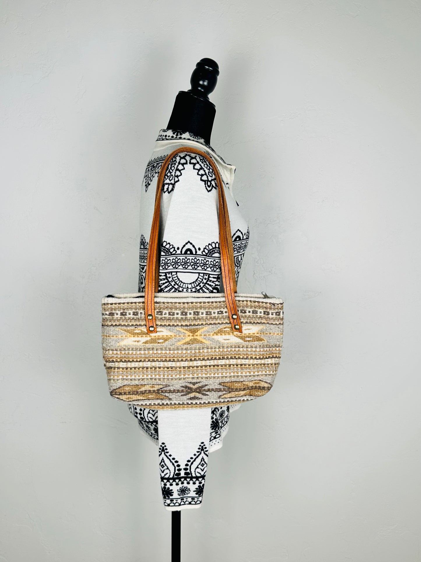 Western Zip-Top Wool and Leather Handmade Purse