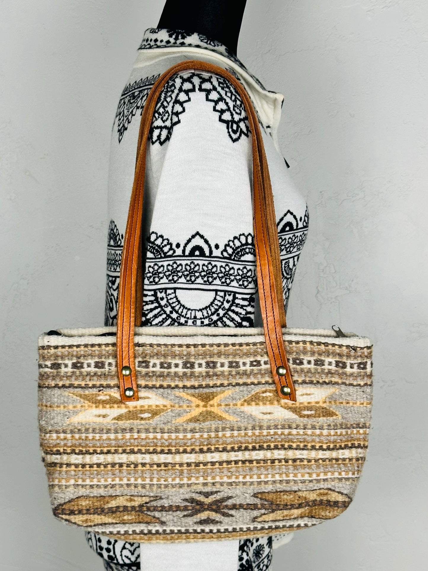 Western Zip-Top Wool and Leather Handmade Purse